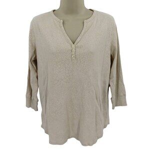 Fresh Produce Womens Extra Large XL Beige Flower Floral Button Henley Shirt USA